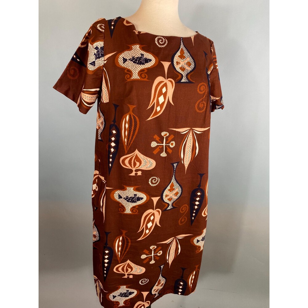 Vintage 1960s Abstract Print Cotton Shift Dress, Midcentury Modern